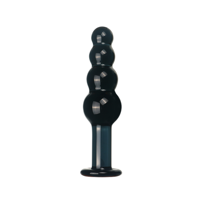 Black 4 bead glass anal plug on transparent background
