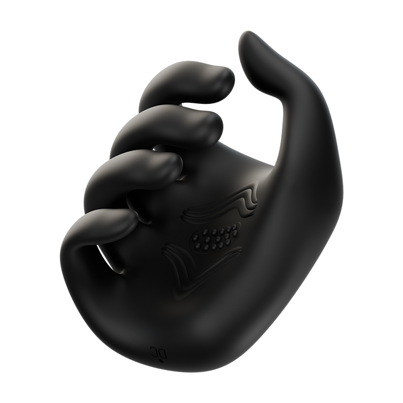 Black silicone hand-shaped male masturbator on transparent background